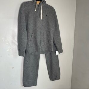 Ralph Lauren Polo Full-Zip Fleece Cotton Hoodie Sweatsuit Track Suit Gray Set M
